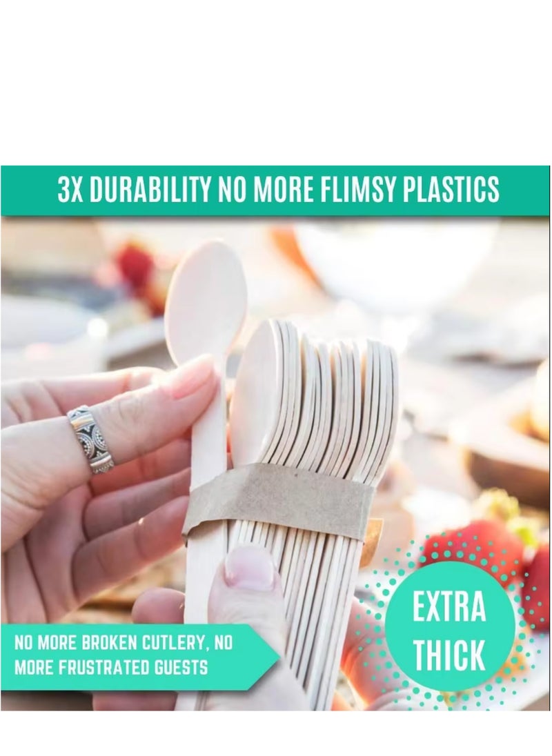 HAIWUYA 100 Pcs Disposable Spoons Wooden Spoons 100% Natural Wooden Disposable Cutlery Eco-Friendly  - Image 4