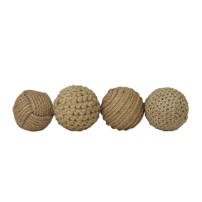JUTE ROPE HANDMADE DECORATIVE BALL ORBS VASE FILLER WITH VARYING DESIGNS SET OF 4 4W 4H BROWN