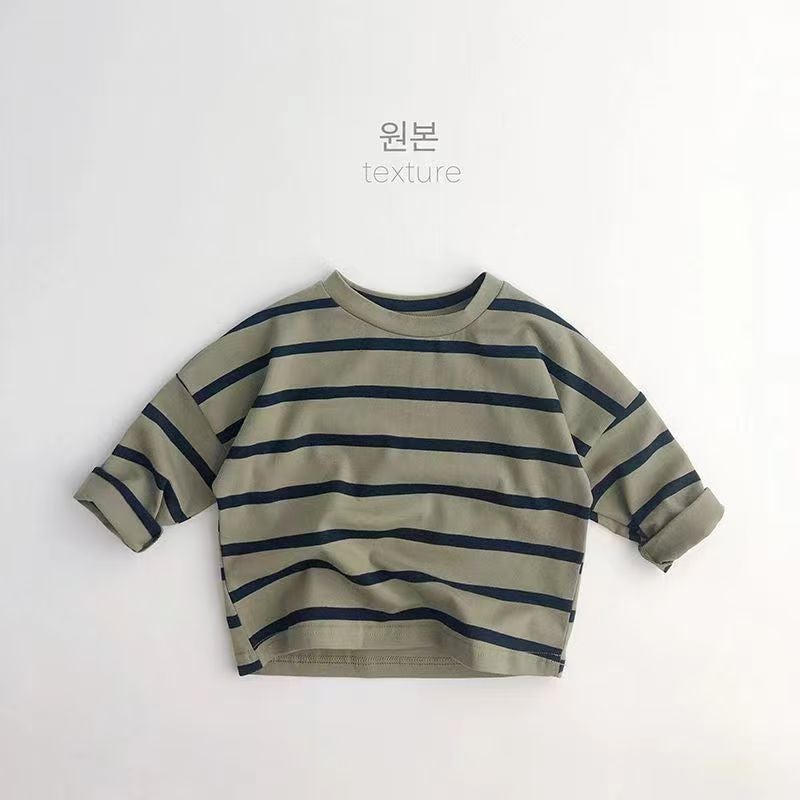 Korean-Style Striped Long Sleeve T-Shirt for Children – Cotton Blend Unisex 3-8 Years - Image 1