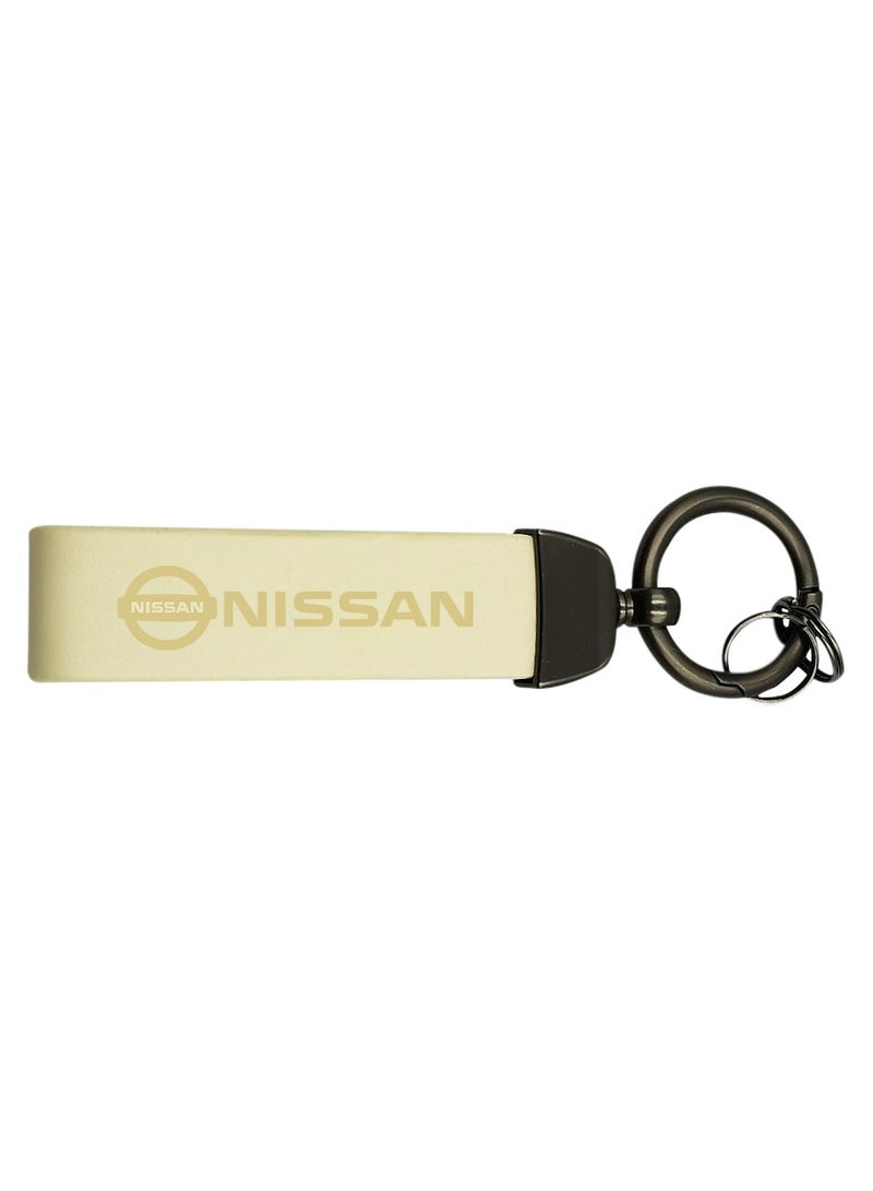 Nissan Car Key Chain Super Finish Metal Ring PU Leather Strap Keychain Home Key Chain Car Keychain NISSAN - 1Pcs Beige  - Image 3