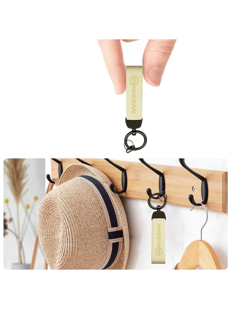 Nissan Car Key Chain Super Finish Metal Ring PU Leather Strap Keychain Home Key Chain Car Keychain NISSAN - 1Pcs Beige  - Image 4