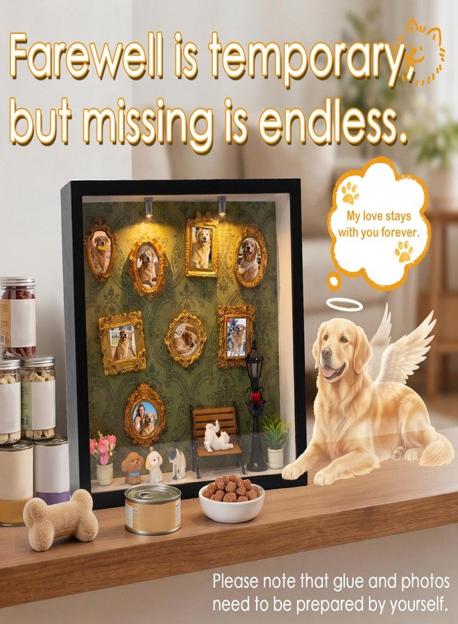 Kasmena DIY Pet Memorial Shadow Box Frame Kit - Cherish Your Beloved Pet Memories, Custom Photo Display with Mini Gold Frames & Pet Figurines, Pet Loss Memorial Keepsake for Dog Cat Owners - Image 2