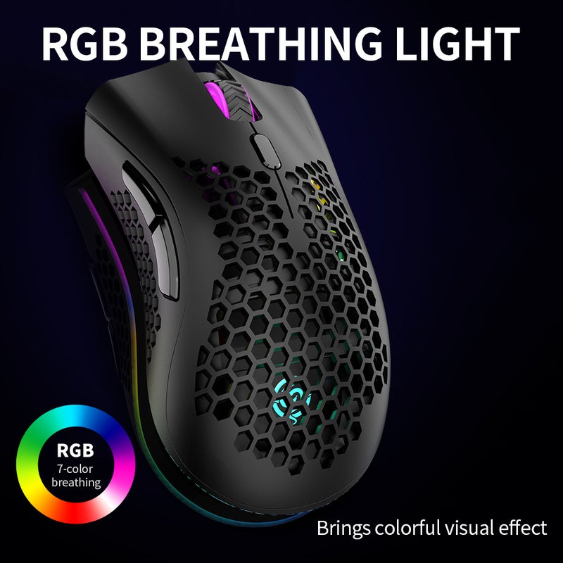 2.4G ألعاب لاسلكية قابلة لإعادة الشحن مع تأثير ضوء RGB و 3 مستويات قابلة للتعديل لـ DPI وتصميم مرجعي مجوف بخليط أخضر - Image 4