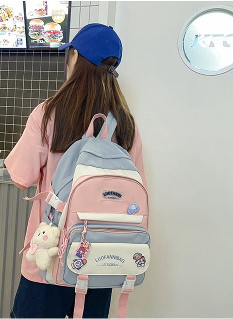 Large Capacity Student Simple Backpack with 4 Badges 31*15*44CM