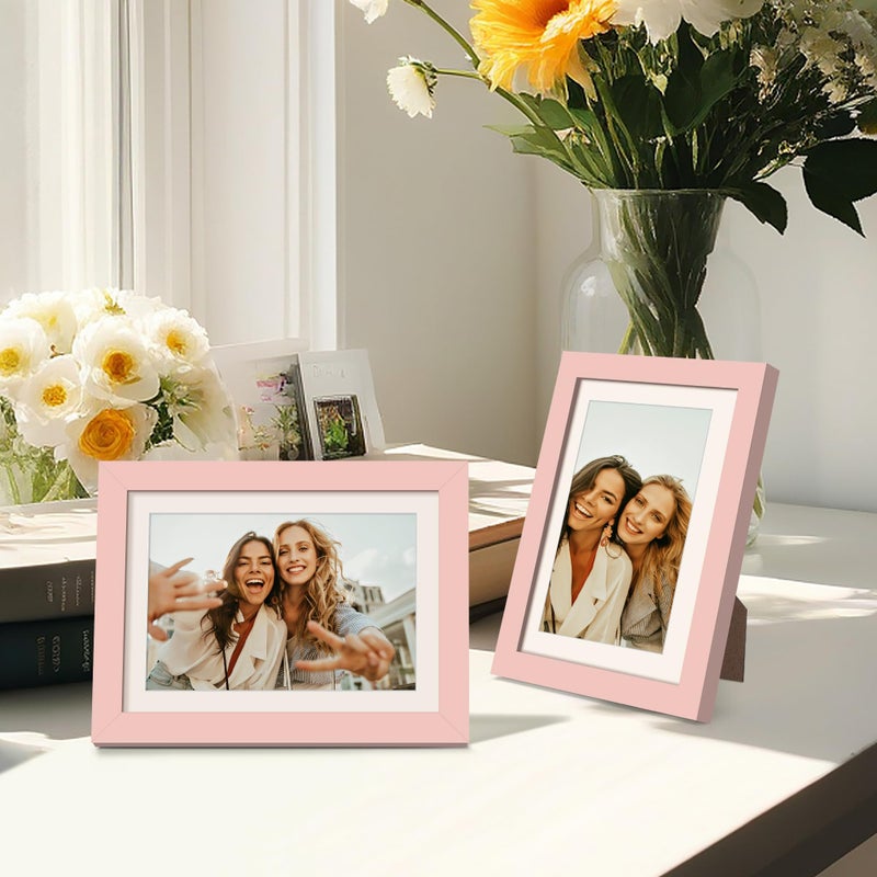 upsimples upsimples 5x7 Picture Frame  Display Pictures 4x6 with Mat or 5 x 7 Without  Wall Hanging Photo Frames  Pink  1 Pack - Image 2