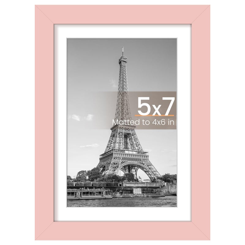 upsimples upsimples 5x7 Picture Frame  Display Pictures 4x6 with Mat or 5 x 7 Without  Wall Hanging Photo Frames  Pink  1 Pack - Image 1