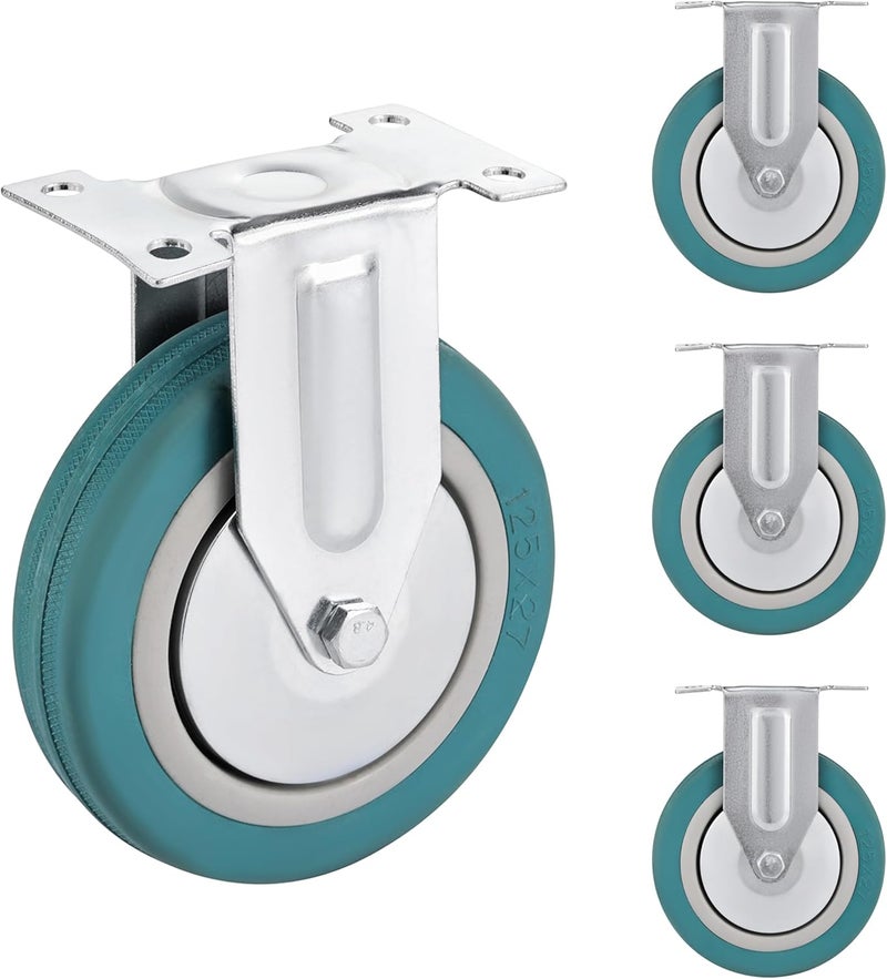 BMB Widely used design TOOLS 125mm Caster Wheels Set of 4 Heavy Duty, Rigid Casters Top Plate Fitting, Non Marking Grey Rubber Fixed Caster Wheels for Cart Furniture Industrial Use Comfort grip - Image 1