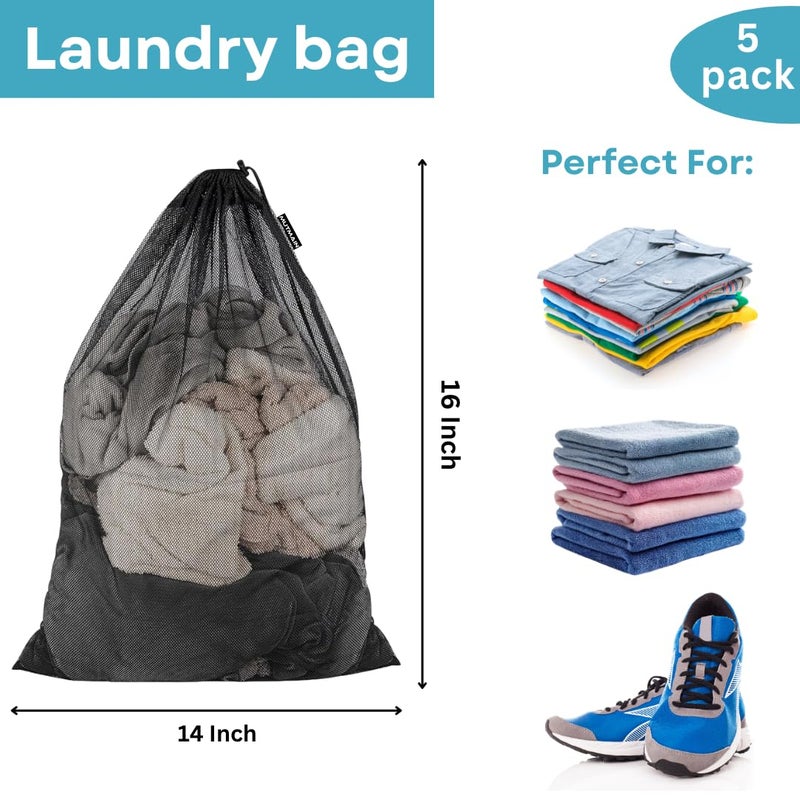 MUTMAIN MUTMAIN Laundry Bag for Clothes washing machine Pack of 5 Medium Foldable Mesh Bag with drawstring closure Cloth Storage Organizer Store Dirty Clothes Bra Washing Bags Travel Pouch Packing Bags  - Image 2