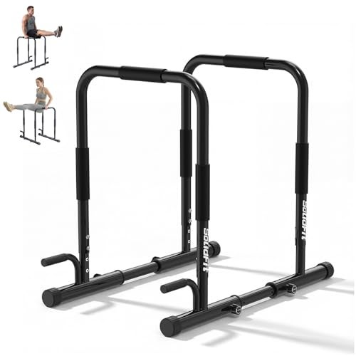 SolidFit 2-in-1 Dip Bar Station - Dip Bars & Push Up Bars Calisthenics Equipment with 420LB Bolt Washer Stable Design Dual Inner Connectors Portable Adjustable for Home Gym Strength Training Black - Image 1