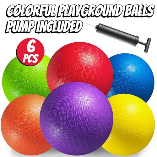 PlayBolt 10 Inch Kickball Playground Balls - (Pack of 6) Inflatable Rubber Indoor Outdoor Bouncy Balls for Adults & Kids - Dodgeballs, Kickballs, Four Square and Handballs for School, Gym, with Hand Pump - Image 2
