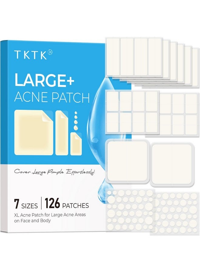 تي كيه تي كيه رقعة كبيرة لعلاج حب الشباب من تي كي تي كيه، 7 مقاسات XL، ضمادات كبيرة من الهيدروكولويد للجسم والذقن والجبهة والصدر والظهر، رقعة هيدروكولويد (شريط، مربع، نقطة، 126 رقعة) - Image 1