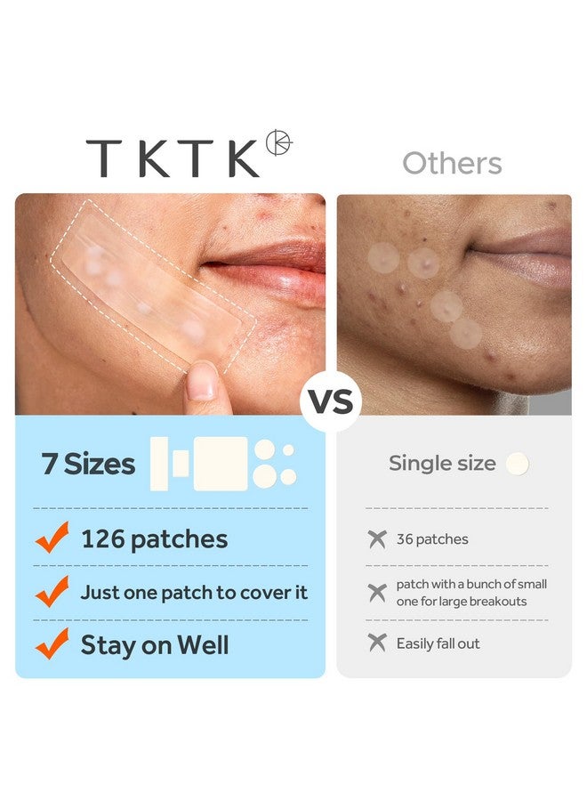 تي كيه تي كيه رقعة كبيرة لعلاج حب الشباب من تي كي تي كيه، 7 مقاسات XL، ضمادات كبيرة من الهيدروكولويد للجسم والذقن والجبهة والصدر والظهر، رقعة هيدروكولويد (شريط، مربع، نقطة، 126 رقعة) - Image 5