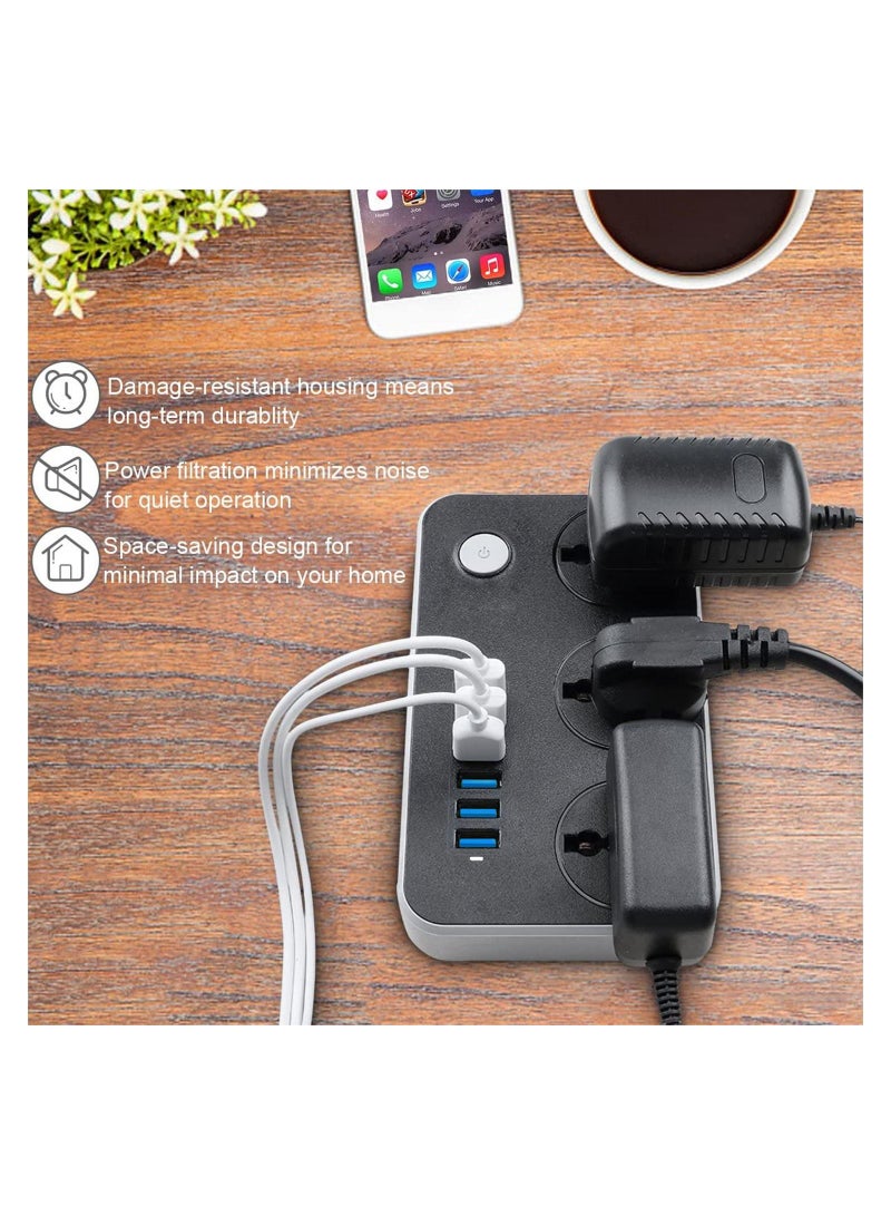 قابس مسطح عالمي، مقبس طاقة مع 6 منافذ USB سريعة (5V 3.4A 17W) و 3 مآخذ، سلك تمديد ثقيل بطول 6.5 قدم - Image 3