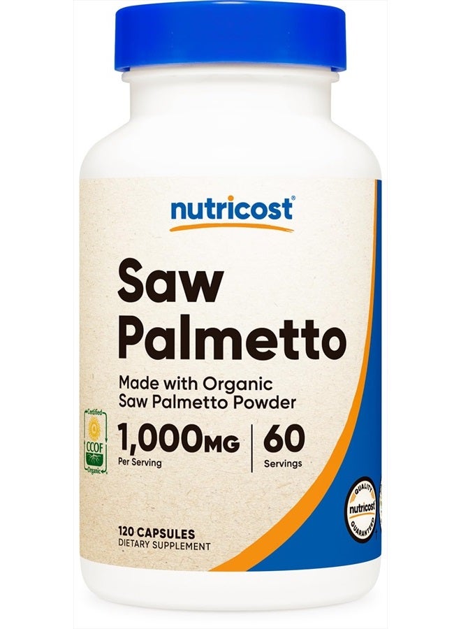 Nutricost Saw Palmetto 1000mg, 120 Capsules - CCOF Certified Made with Organic Saw Palmetto, Vegetarian Friendly, 60 Servings, 500mg Per Capsule, Gluten Free - Image 1