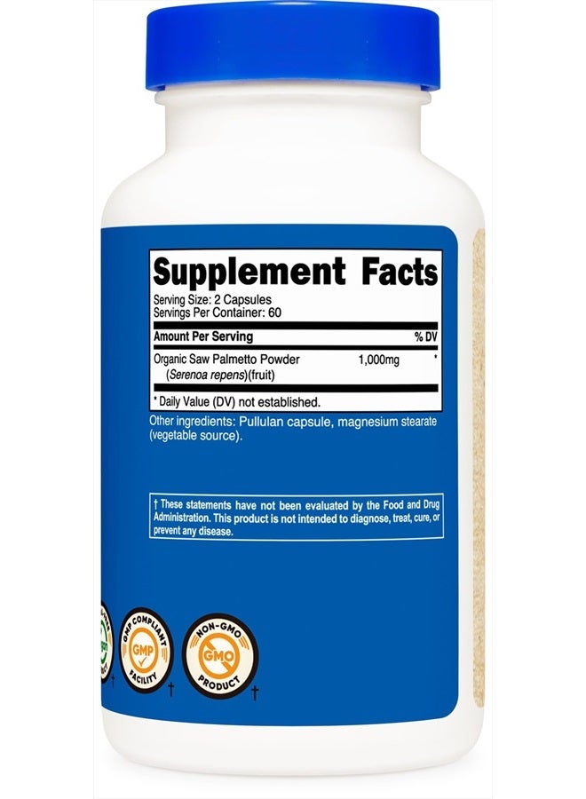 Nutricost Saw Palmetto 1000mg, 120 Capsules - CCOF Certified Made with Organic Saw Palmetto, Vegetarian Friendly, 60 Servings, 500mg Per Capsule, Gluten Free - Image 3
