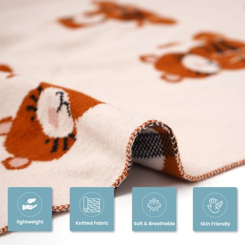 TIDY SLEEP 100% Cotton Knitted Blanket for New Born Baby, Soft and Breathable Quilt Wrapper for New Born Boy & Girl | Size 100 cm x 80 cm, 0 to 18 Month (Tiger Print) - Image 4