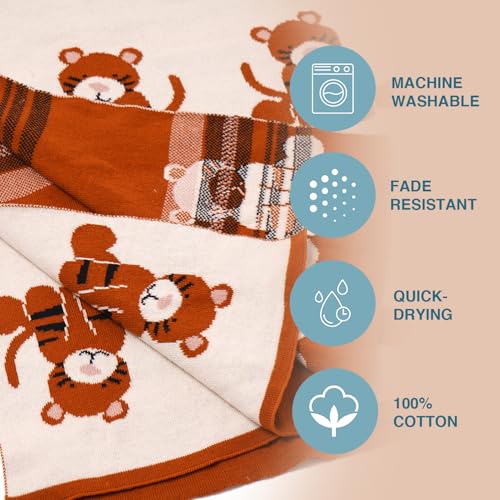 TIDY SLEEP 100% Cotton Knitted Blanket for New Born Baby, Soft and Breathable Quilt Wrapper for New Born Boy & Girl | Size 100 cm x 80 cm, 0 to 18 Month (Tiger Print) - Image 3