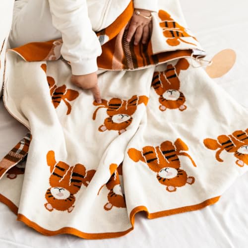 TIDY SLEEP 100% Cotton Knitted Blanket for New Born Baby, Soft and Breathable Quilt Wrapper for New Born Boy & Girl | Size 100 cm x 80 cm, 0 to 18 Month (Tiger Print) - Image 2