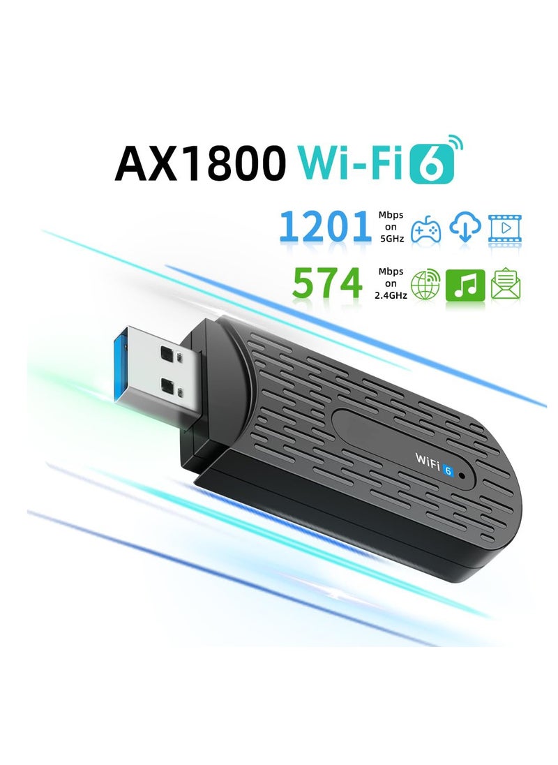 SYOSI محول واي فاي، محول واي فاي USB AX1800 لأجهزة الكمبيوتر المكتبية، إنترنت لاسلكي، محول لاسلكي USB 3.0 لأجهزة الكمبيوتر المحمولة، يدعم Windows 10/11، محولات شبكة الكمبيوتر USB  - Image 2