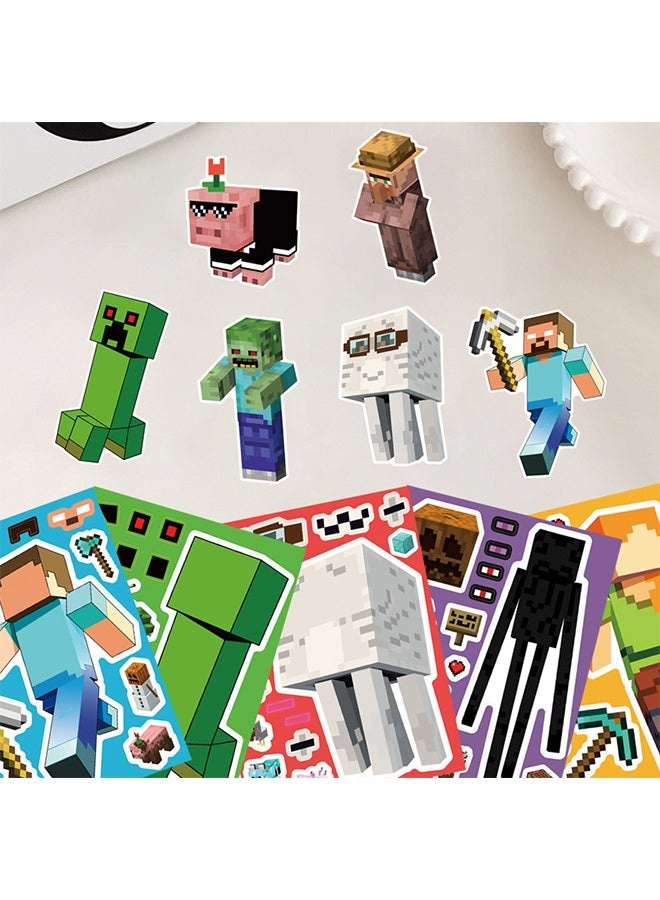 MINECRAFT Stickers for Kids 8 Sheets Make a Face Stickers, DIY Craft Set for Party Favors, Birthday Gifts, Art Projects, and Fun Activities, Miner Gaming Theme Stickers for Boys and Girls - Image 5