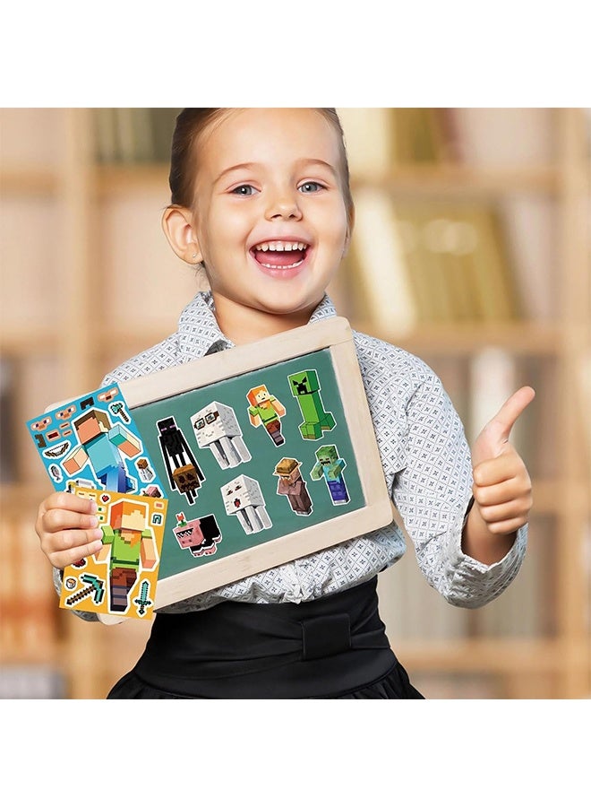 MINECRAFT Stickers for Kids 8 Sheets Make a Face Stickers, DIY Craft Set for Party Favors, Birthday Gifts, Art Projects, and Fun Activities, Miner Gaming Theme Stickers for Boys and Girls - Image 3