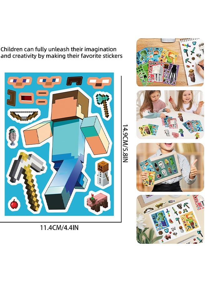 MINECRAFT Stickers for Kids 8 Sheets Make a Face Stickers, DIY Craft Set for Party Favors, Birthday Gifts, Art Projects, and Fun Activities, Miner Gaming Theme Stickers for Boys and Girls - Image 2