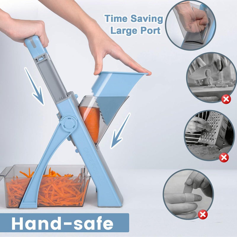 QYKIC Safe Mandoline Slicer for Kitchen, 5 in 1 Vegetable Chopper, Mandolin Potato Slicer with Thickness Adjuster, French Fry Cutter, Veggie Dicer Faster Kitchen Slicer for Meal Prep Blue - Image 2