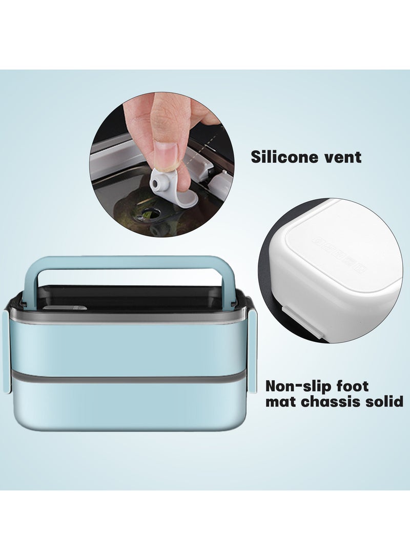 TOMSHOO Stainless Steel Lunch Box - Insulated Bento Box Multifunctional Containers Food Containers with 2 Compartments,Tableware, Nylon insulation bag (Blue) - Image 3