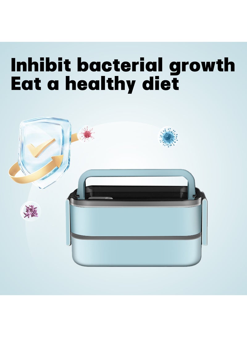 TOMSHOO Stainless Steel Lunch Box - Insulated Bento Box Multifunctional Containers Food Containers with 2 Compartments,Tableware, Nylon insulation bag (Blue) - Image 4