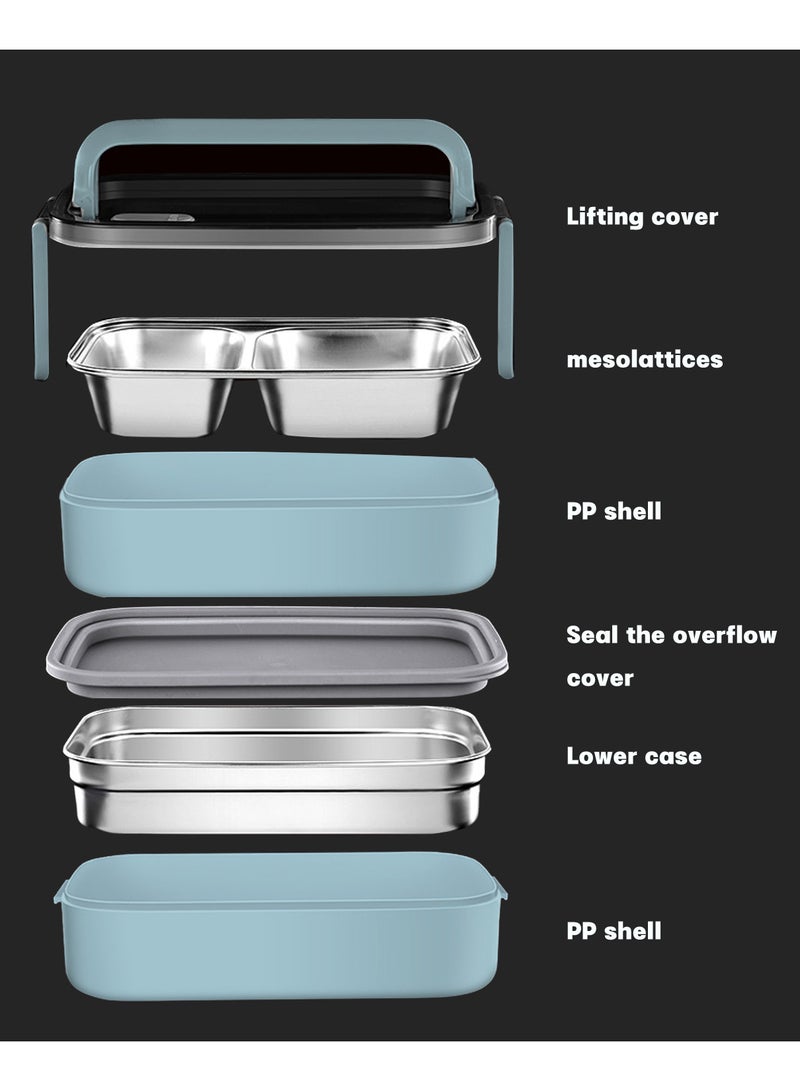 TOMSHOO Stainless Steel Lunch Box - Insulated Bento Box Multifunctional Containers Food Containers with 2 Compartments,Tableware, Nylon insulation bag (Blue) - Image 2