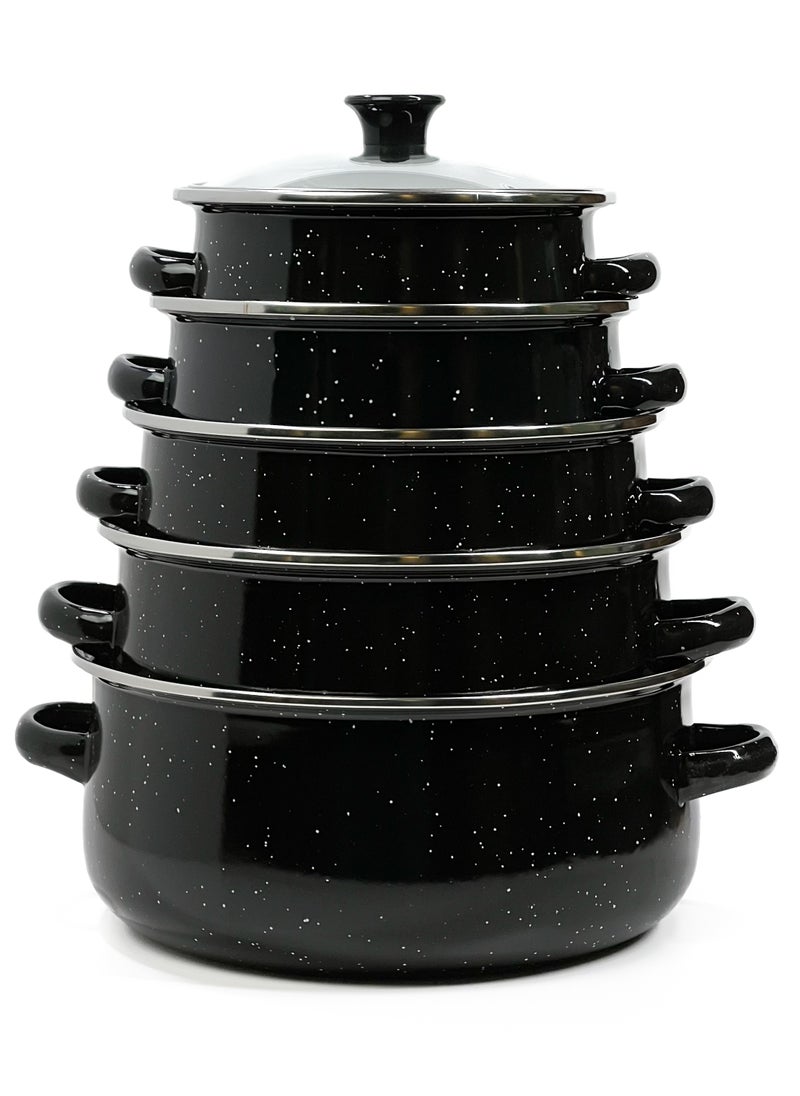 HTH - Set of 5 Enamel Cookware Pots with Lid Set Non Stick Coating with Stainless Steel Welt & Dual Handle Non Stick Enamel Dutch Oven for Bread Baking Cooking Soup Dutch Oven - Image 1