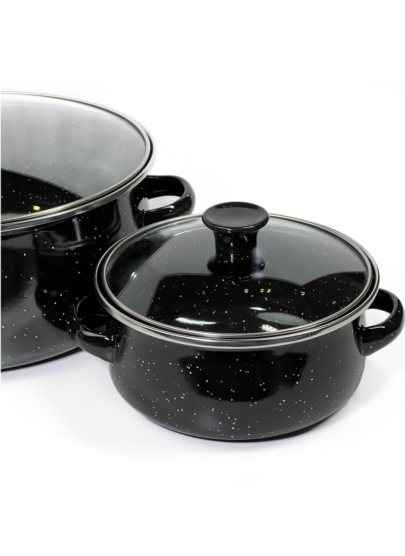 HTH - Set of 5 Enamel Cookware Pots with Lid Set Non Stick Coating with Stainless Steel Welt & Dual Handle Non Stick Enamel Dutch Oven for Bread Baking Cooking Soup Dutch Oven - Image 1