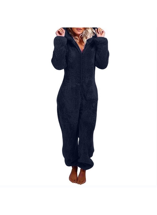 Autumn And Winter Women's Plus Velvet Padded Mao Mao Jumpsuit Hooded Pajamas Parents New Multi-color