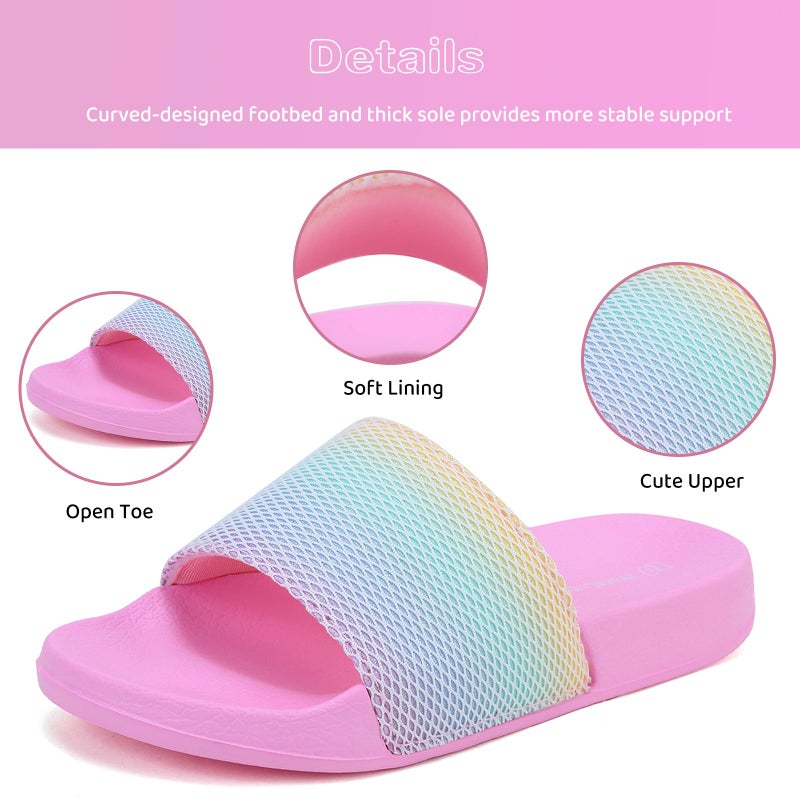 WateLves Girls & Boys Slide Sandals Kids Summer Slippers Slip On for Outdoor Beach Pool Shower (Little Kid/Big Kid) (Rainbow, 26/27) - Image 4