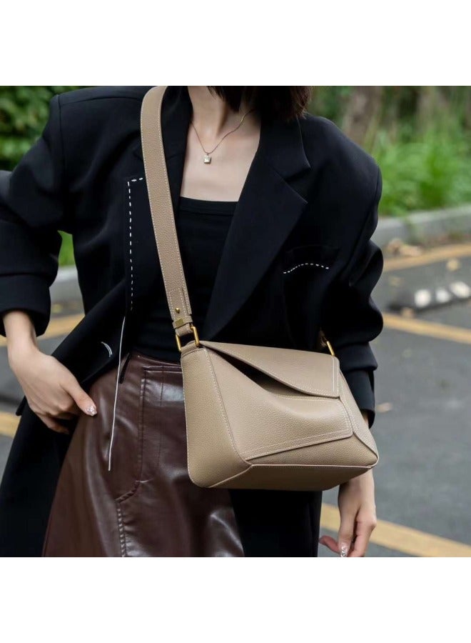 Jump up New Women's Bag Genuine Leather Shoulder Crossbody Women's Bag Top Layer Cowhide Geometric Splice Bag Jie Color Bag - Image 2