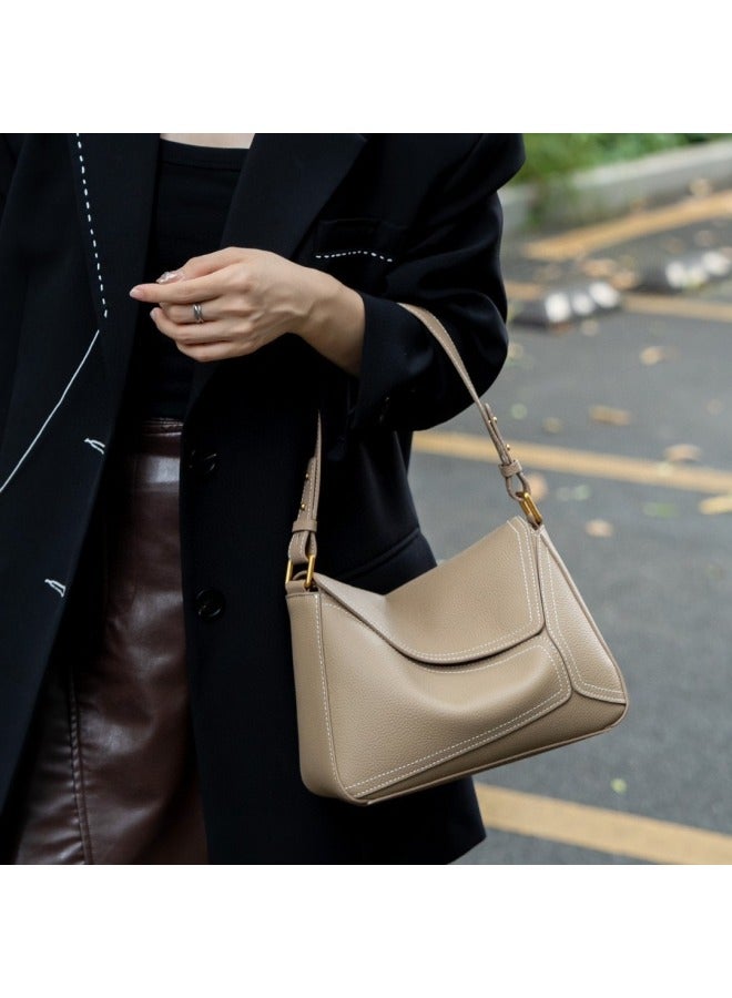 Jump up New Women's Bag Genuine Leather Shoulder Crossbody Women's Bag Top Layer Cowhide Geometric Splice Bag Jie Color Bag - Image 3