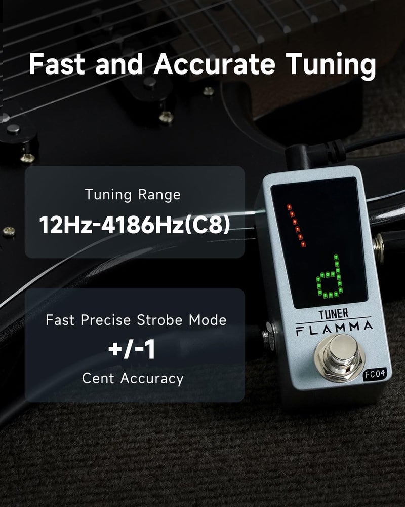 FLAMMA Tuner Pedal FC04 Chromatic Guitar Tuner Pedal, Tuning Pedal for High Precision 1 Cent with Pitch Indicator for Guitar and Bass, True Bypass - Image 2