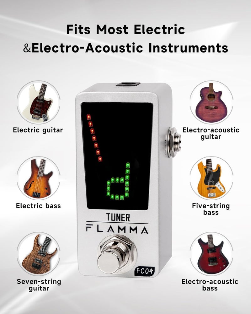 FLAMMA Tuner Pedal FC04 Chromatic Guitar Tuner Pedal, Tuning Pedal for High Precision 1 Cent with Pitch Indicator for Guitar and Bass, True Bypass - Image 4
