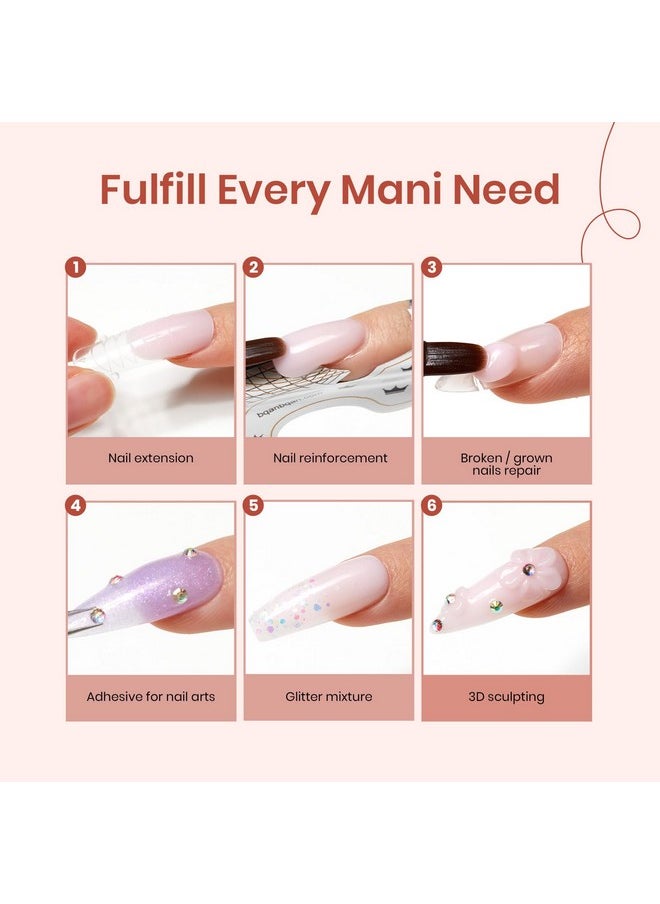beetles Gel Polish Beetles Poly Nail Extension Gel Kit, 4 Colors Pink White Poly Nail Gel Builder Sheer Pink Nail Gel Clear Nail Art Kit with Poly Brush & Slip Solution Nail Salon All In 1 Kit Valentine's Gift for Women  - Image 3