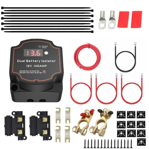 venveal 3m Split Charge Relay Kit12V 140 Amp Smart Dual Battery Isolator Kit with Led Voltmeter ManualAuto Mode IP68 Waterproof Voltage Sensitive Relay VSR Kit for Truck ATV UTV Boat RV - Image 1