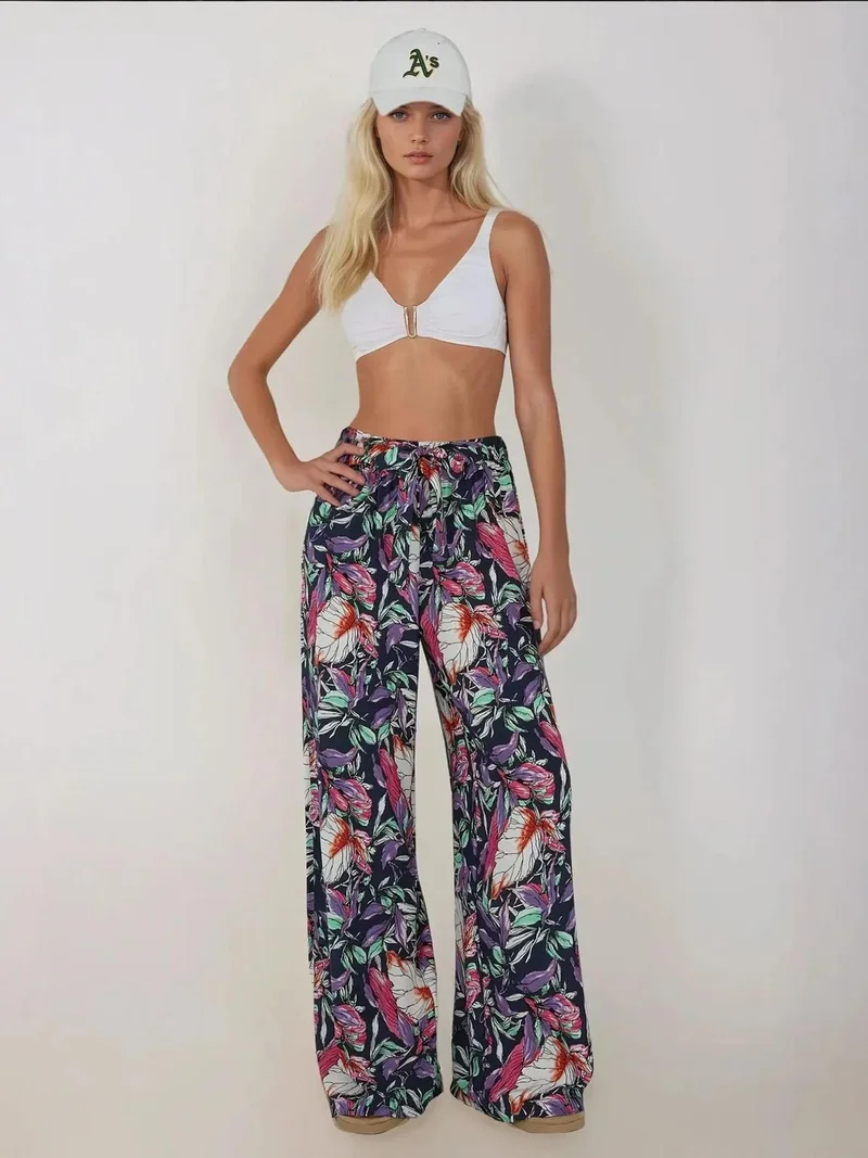 هيكاب بنطلون واسع مطبوع برباط