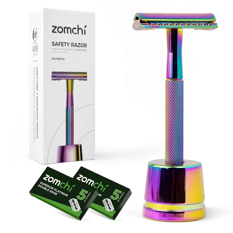 Safety Razor for WomenSafety Razor with 5 BladesWomen Razor with a Delicate BoxFree of Plastic Stand Style Rainbow Razor