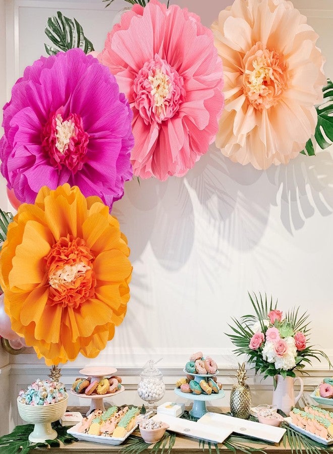 SUNBEAUTY 4 PCS Hot Pink Orange Flower Pom Pom Decorations - Image 2