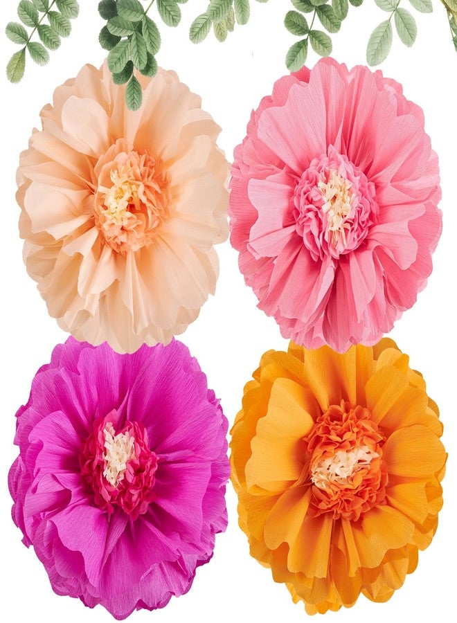 SUNBEAUTY 4 PCS Hot Pink Orange Flower Pom Pom Decorations - Image 1