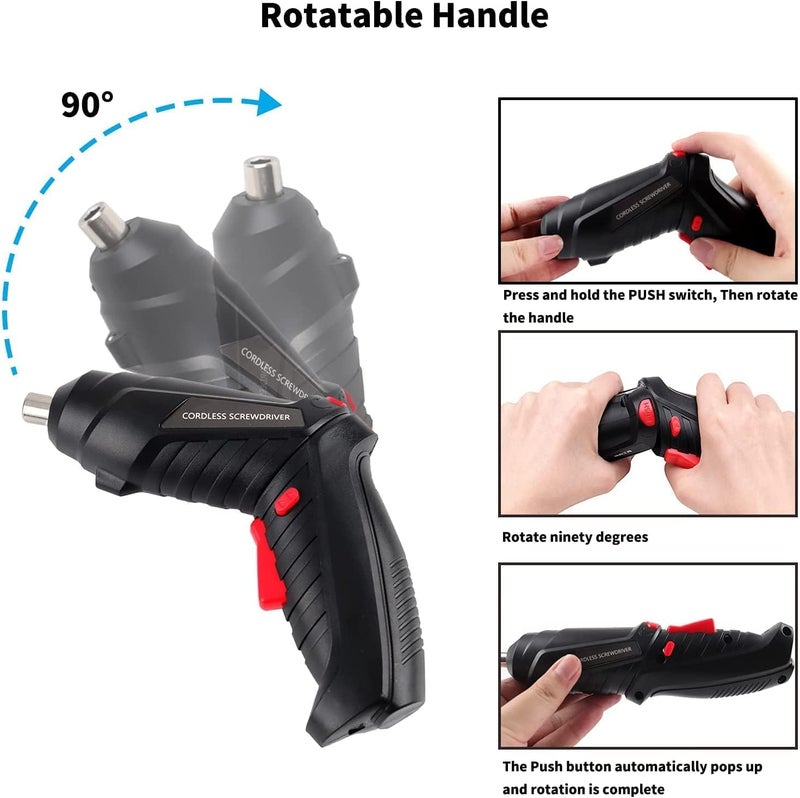 مجموعة مفكات براغي لاسلكية، 47 في 1، 4.2 فولت USB قابلة لإعادة الشحن والدوران، مثقاب براغي كهربائي لاسلكي مع مصباح ليد مدمج، 1800 مللي أمبير/ساعة - Image 4