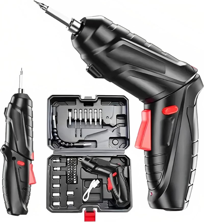 مجموعة مفكات براغي لاسلكية، 47 في 1، 4.2 فولت USB قابلة لإعادة الشحن والدوران، مثقاب براغي كهربائي لاسلكي مع مصباح ليد مدمج، 1800 مللي أمبير/ساعة - Image 1