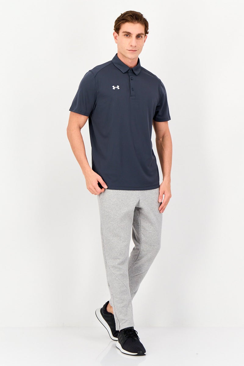 UNDER ARMOUR قميص بولو قصير الأكمام للرجال بتصميم فضفاض، رمادي داكن - Image 4