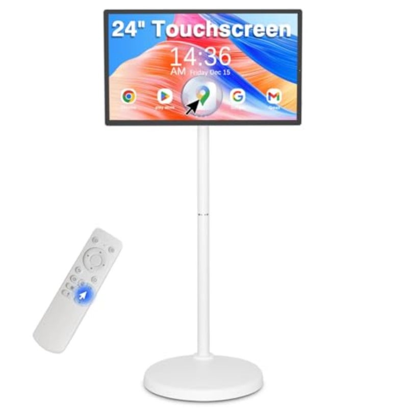 24 Inch Rolling Smart TV with 1080P Touch Screen Android 13 OS MTK 8-core CPU 6G+128G Storage Built-in 13MP Camera Remote Voice Control Full Rotation Portable TV on Wheels - Image 1