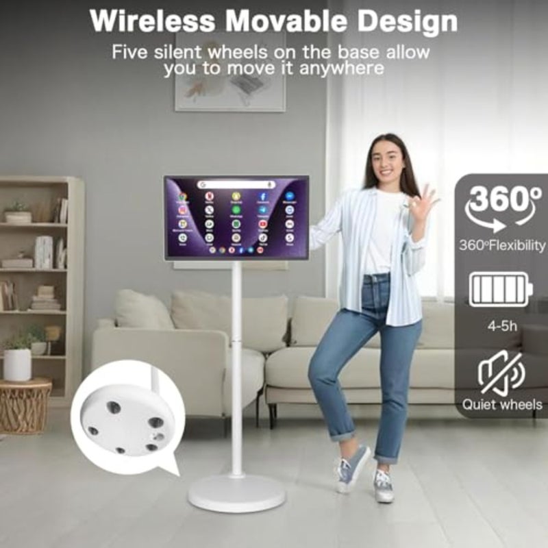 24 Inch Rolling Smart TV with 1080P Touch Screen Android 13 OS MTK 8-core CPU 6G+128G Storage Built-in 13MP Camera Remote Voice Control Full Rotation Portable TV on Wheels - Image 5