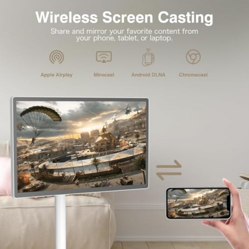 24 Inch Rolling Smart TV with 1080P Touch Screen Android 13 OS MTK 8-core CPU 6G+128G Storage Built-in 13MP Camera Remote Voice Control Full Rotation Portable TV on Wheels - Image 4